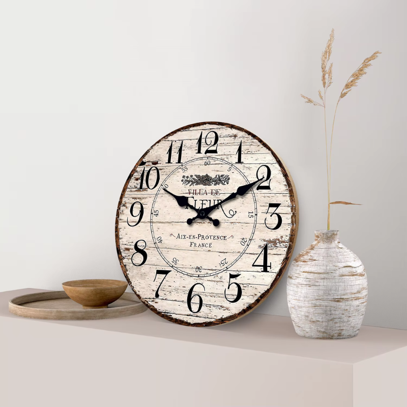 Stille Wandklok CharmRustic – Vintage Houten Afwerking, Geen Tikken