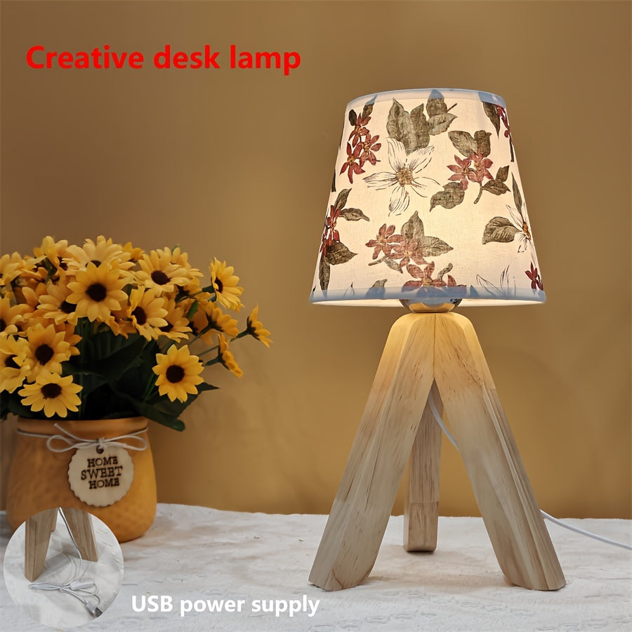 BloemLamp - Moderne LED Tafellamp met Houten Basis, USB Gevoed