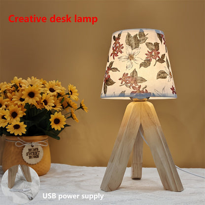 BloemLamp - Moderne LED Tafellamp met Houten Basis, USB Gevoed