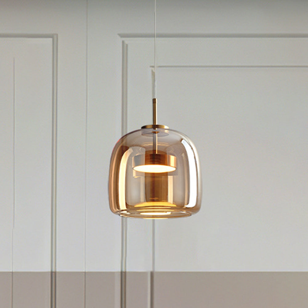 Lysandra | Retro LED Hanglamp met Gouden Amber Glas voor een Elegante Sfeer