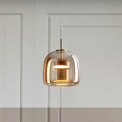 Lysandra | Retro LED Hanglamp met Gouden Amber Glas voor een Elegante Sfeer