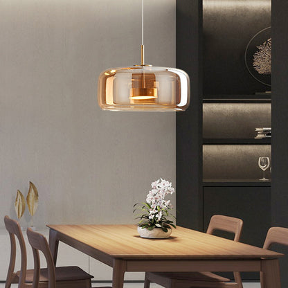 Lysandra | Retro LED Hanglamp met Gouden Amber Glas voor een Elegante Sfeer