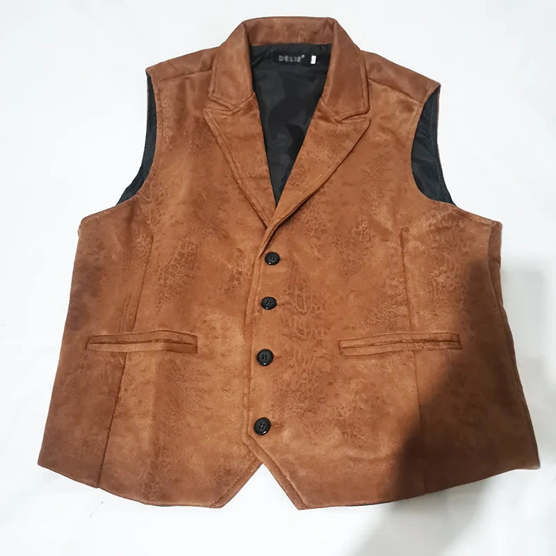 Leon - Heren Casual Faux Leather Vest | Slim Fit Klassiek Gilet met Revers