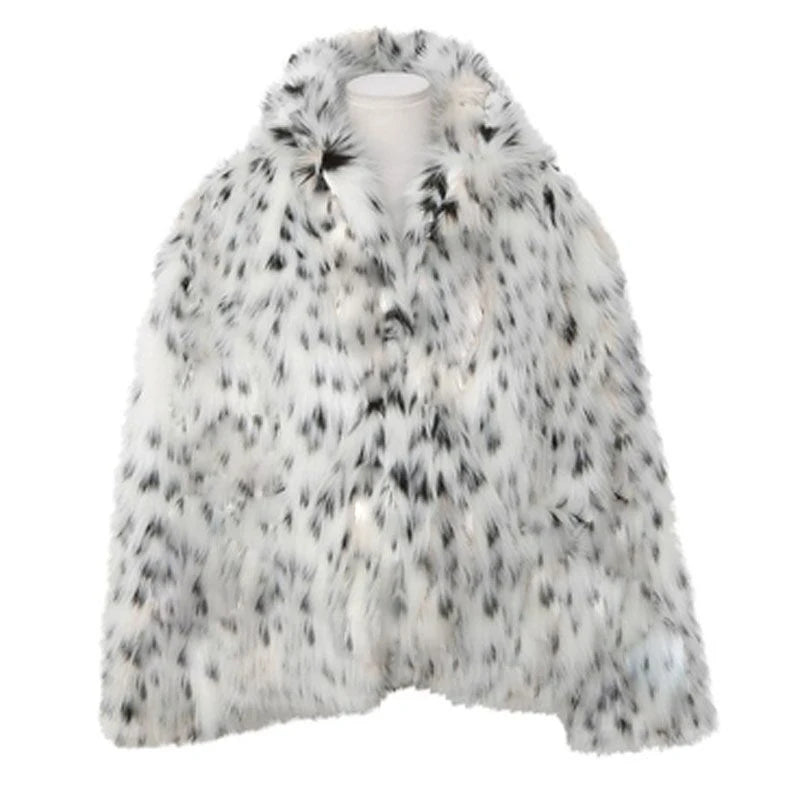 Luna - Dames Fuzzy Fox Fur Jas | Leopardprint met Blazer Kraag in Koreaanse Stijl