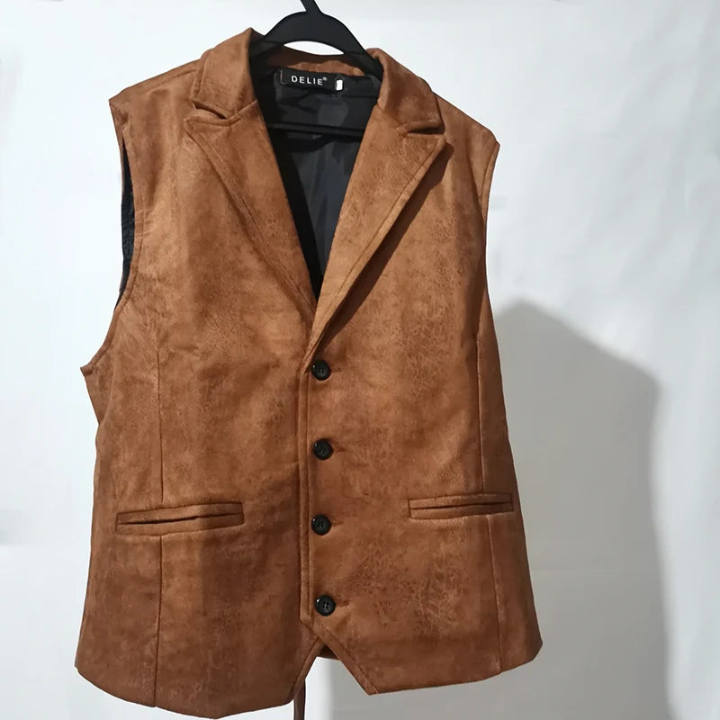 Leon - Heren Casual Faux Leather Vest | Slim Fit Klassiek Gilet met Revers