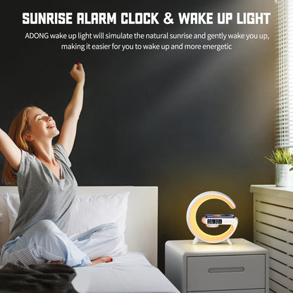 LED Smart Wake-Up Light - RGB Nachtlamp met Draadloze Speaker, 15W Oplaadbare Draadloze Bureaulamp