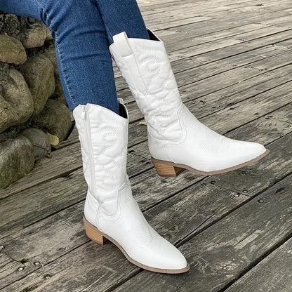 Ella - Dames Western Cowboylaarzen | Gouden Mid-Calf Laarzen met Retro Stijl