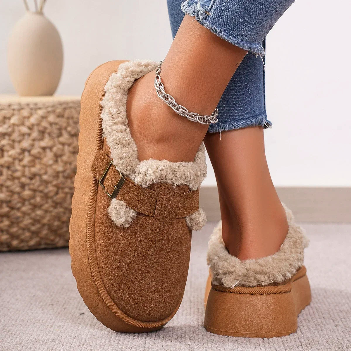 Bella  - Luxe Winter Dames Boken Schoenen | Retro Bean Schoenen met Katoenen Platform