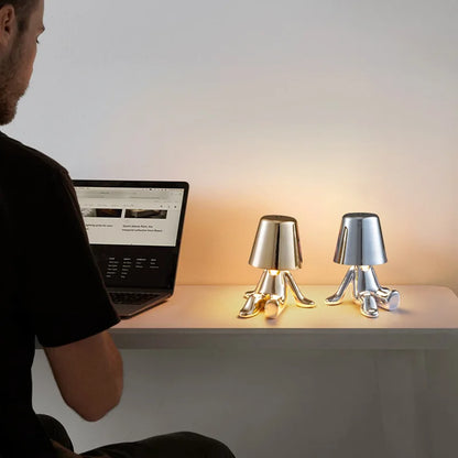 GoldMini - Nordic Chrome Kleine Gouden Man Tafellamp | Creatieve Nachtlamp