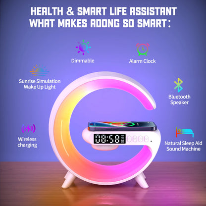 LED Smart Wake-Up Light - RGB Nachtlamp met Draadloze Speaker, 15W Oplaadbare Draadloze Bureaulamp