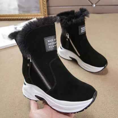 Luna - Dames Wedge Suède Snowboots | Warme Pluche Slip-on Platform Booties