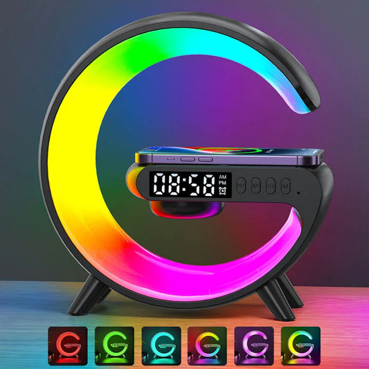 LED Smart Wake-Up Light - RGB Nachtlamp met Draadloze Speaker, 15W Oplaadbare Draadloze Bureaulamp