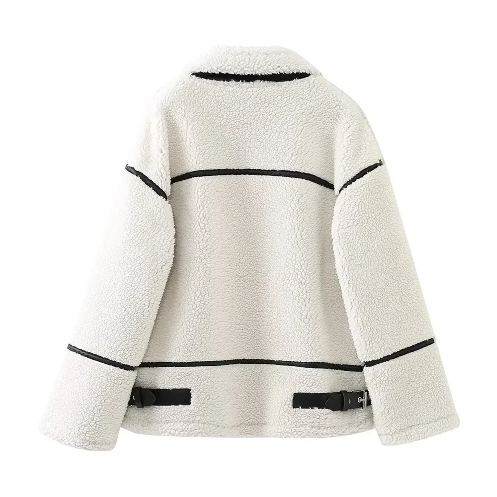 Amara - Dames Herfstjack | Europese Casual Fleece Lammy met Contrastkleur