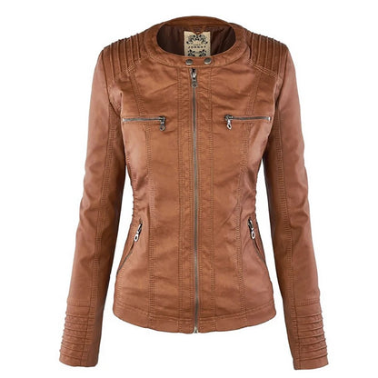 Rhea - Dames Winter Jas van Imitatieleer | Zwarte Slim Fit Motorjas met Capuchon