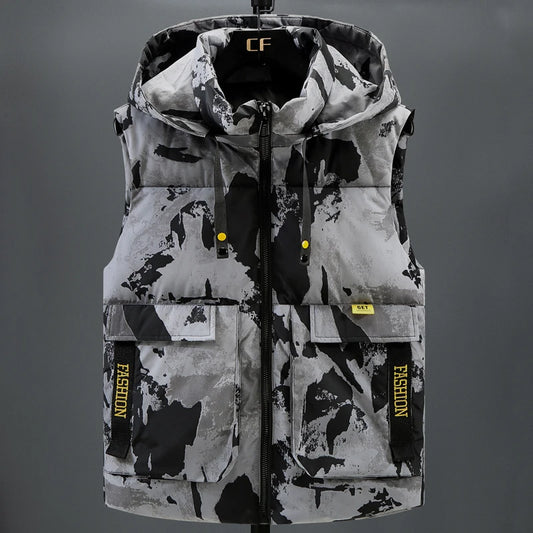 Axel - Heren Mouwloze Jas | Camouflage Gewatteerde Vest met Hooded Design