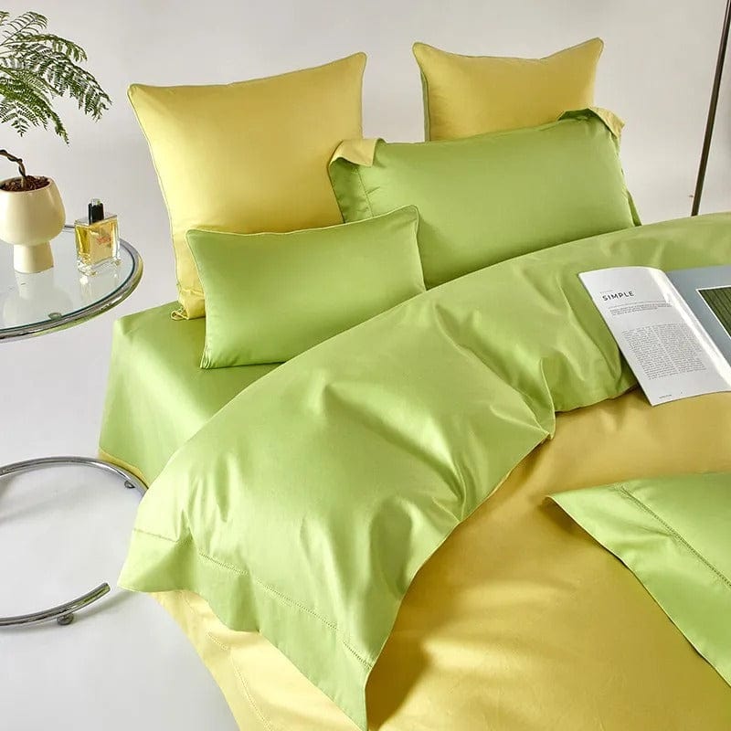 Droomgeel Groene Dekbedovertrekset - Luxe Egyptisch Katoen | Comfortabel en Ademend