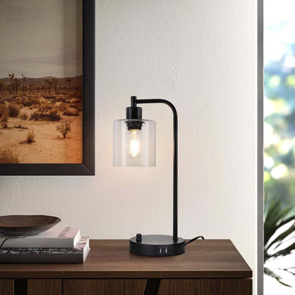 UrbanGlow - Industriële Dimbare Bedlamp met USB en Glazen Kap