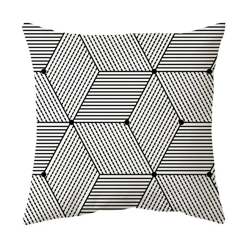 Monochrome Elegance – Zwart-Witte Geometrische Kussenhoes voor Stijlvolle Huisdecoratie