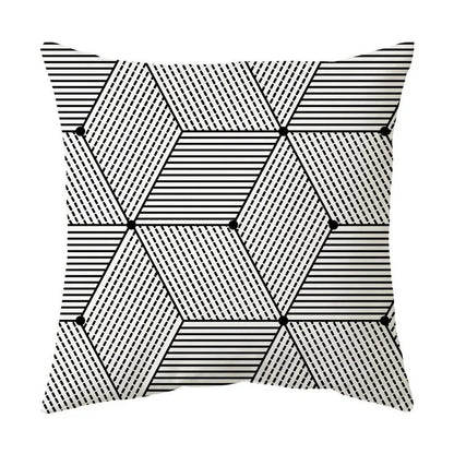 Monochrome Elegance – Zwart-Witte Geometrische Kussenhoes voor Stijlvolle Huisdecoratie