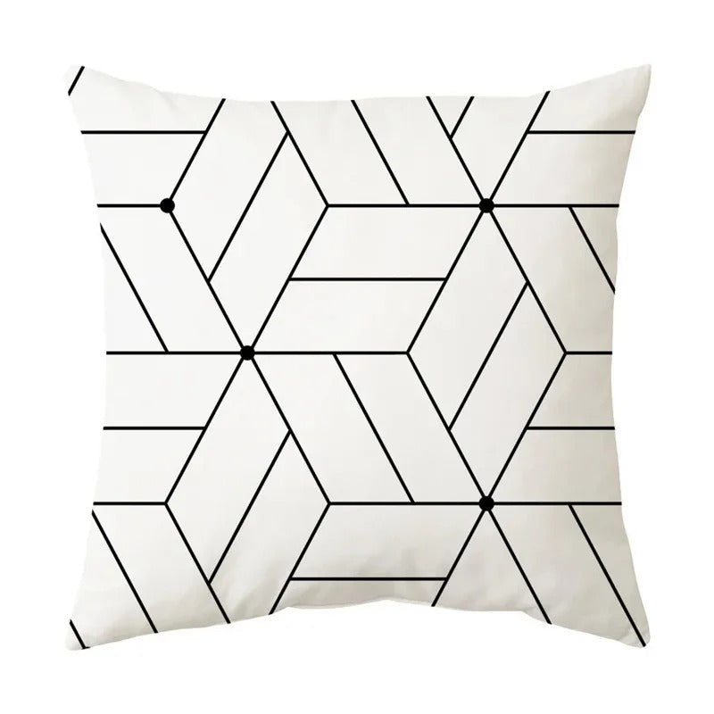 Monochrome Elegance – Zwart-Witte Geometrische Kussenhoes voor Stijlvolle Huisdecoratie